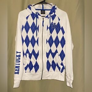 Kentucky Wildcats White Blue Colosseum The Argyle Full Zip  Hooded Jacket WMNS M